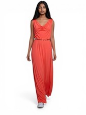 Versace Jeans Coral Jersey Maxi Dress 42 Sleeveless Belted Long