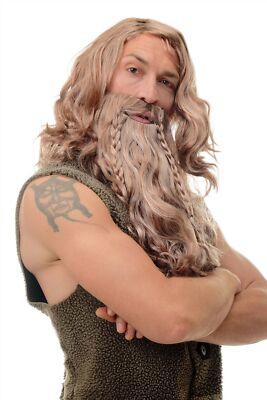 Perücke & Bart geflochten Herren Karneval Zwerg Wikinger Viking Barbar Braun Mix