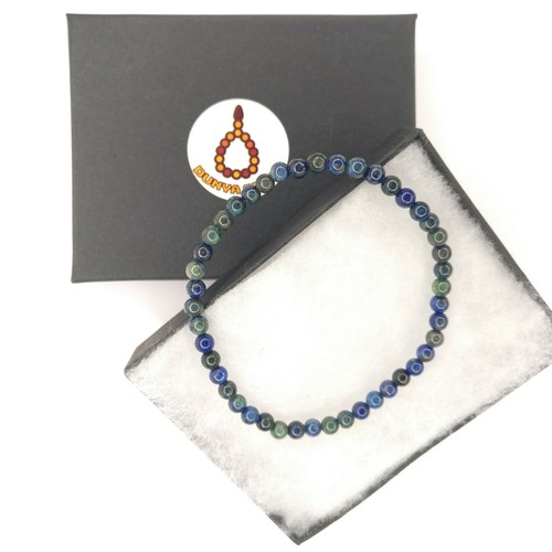 Elegant Genuine Gemstone Chrysocolla Lapis Lazuli 4mm Bracelet Elastic Christmas - Picture 4 of 12