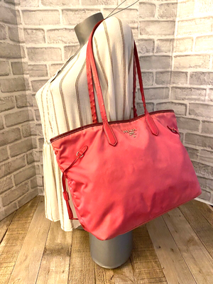 PRADA Drawstring TESSUTO PINK NYLON Saffiano Leather Shoulder Tote 