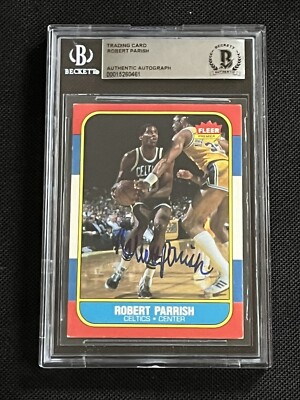 HOF ROBERT PARISH 1986-87 FLEER SIGNED AUTOGRAPHED CARD BECKETT BAS AUTHENTIC