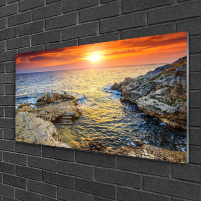 Gemälde auf Plexiglas  Bild Druck 100x50 Landschaft Meer Sonne