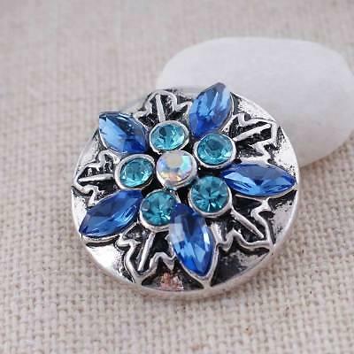 Fit Ginger Snap Blue rhinestone silver 18/20mm snap KC8678