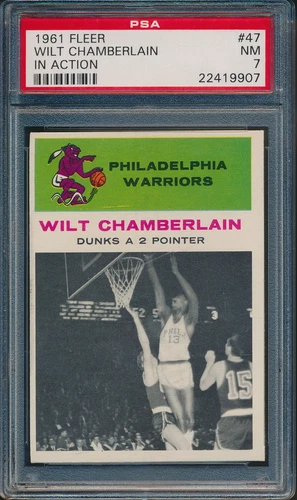 1961 FLEER BASKETBALL #47 WILT CHAMBERLAIN IN ACTION RC PSA 7 NM HOF ROOKIE