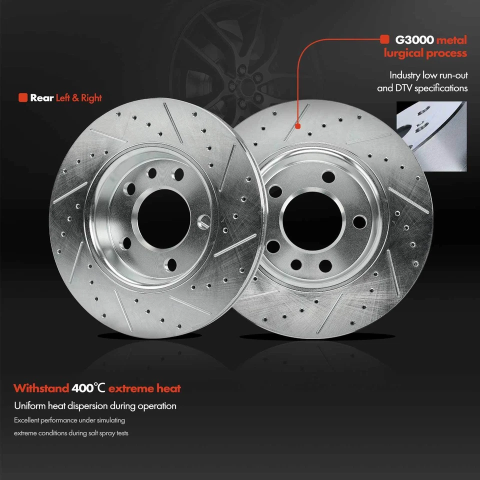 Rear Drilled Brake Rotors & Ceramic Brake Pads for Volkswagen Transporter 10-19 - Image 3 of 4