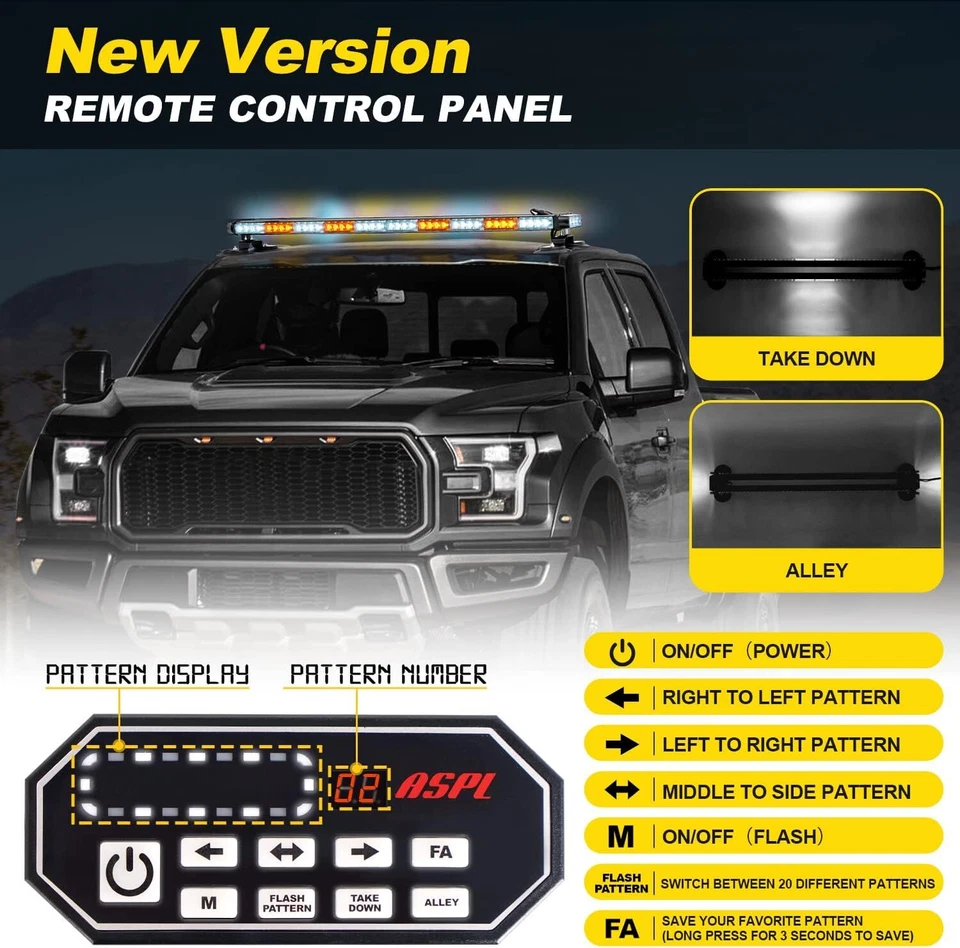 47.1'' Rooftop Emergency Strobe Lights Bar Double Side Flashing TOW Response Foto 2 de 4