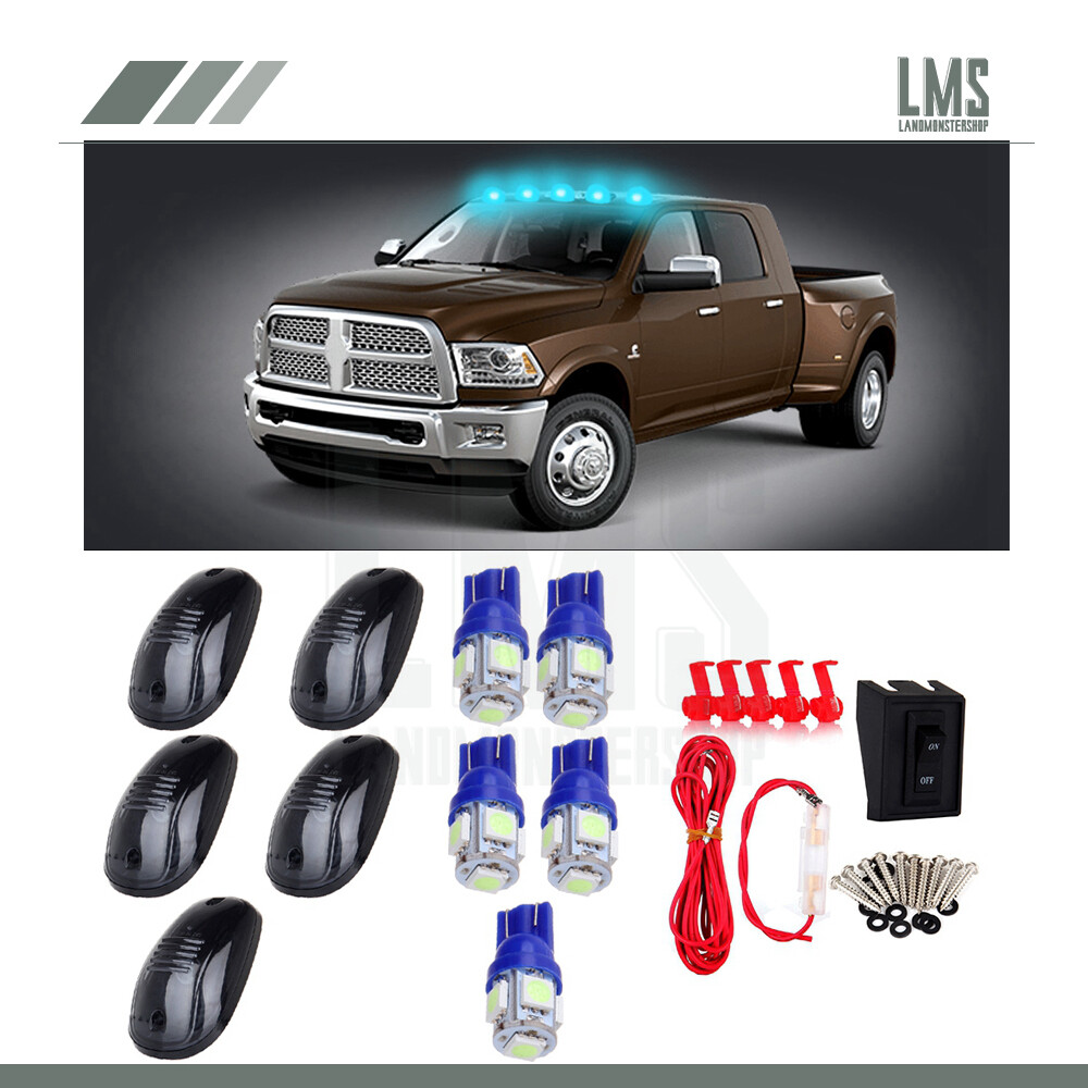 5pc Smoked Cab Roof Running Light Covers with Fast LED & Wire for Dodge Ram