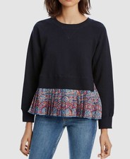 $395 Lini Women's Blue Beige Clarie Mixed-Media Ruffle Sweatshirt Dress Size S