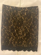Cache Black Lace Beige Lined Midi Pencil Skirt Women's Size 8