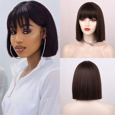 Natural Short Bob Wigs Straight Human Hair Wig with Bangs For