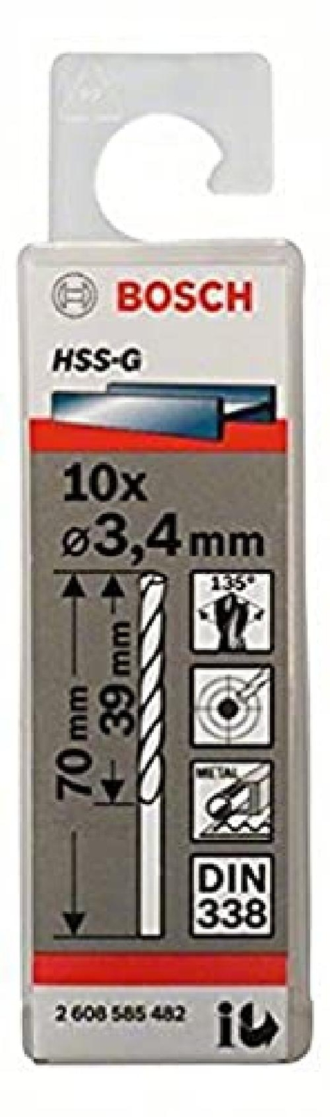 BOSCH 2608585482   Broca para metal HSS G DIN338: 3,4 x39 x70: 10 uds