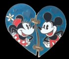 DISNEY MICKEY AND MINNIE 2 PC LINKED STITCHED HEART PIN — photo 1