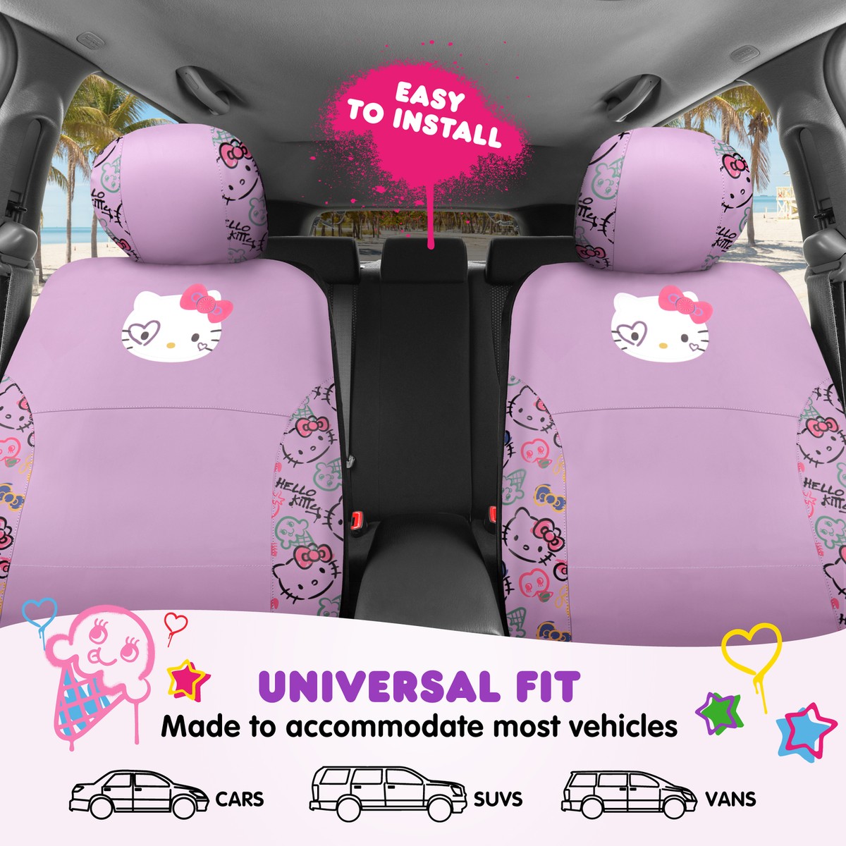 Hello Kitty Car Seat Covers - Cute Purple Seat Covers, Car
