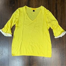 St John Yellow Wool Blend Fringe Sleeves Sweater SZ MED