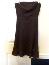 Ann Taylor ladies size 4 strapless dress cotton dark brown beading EUC