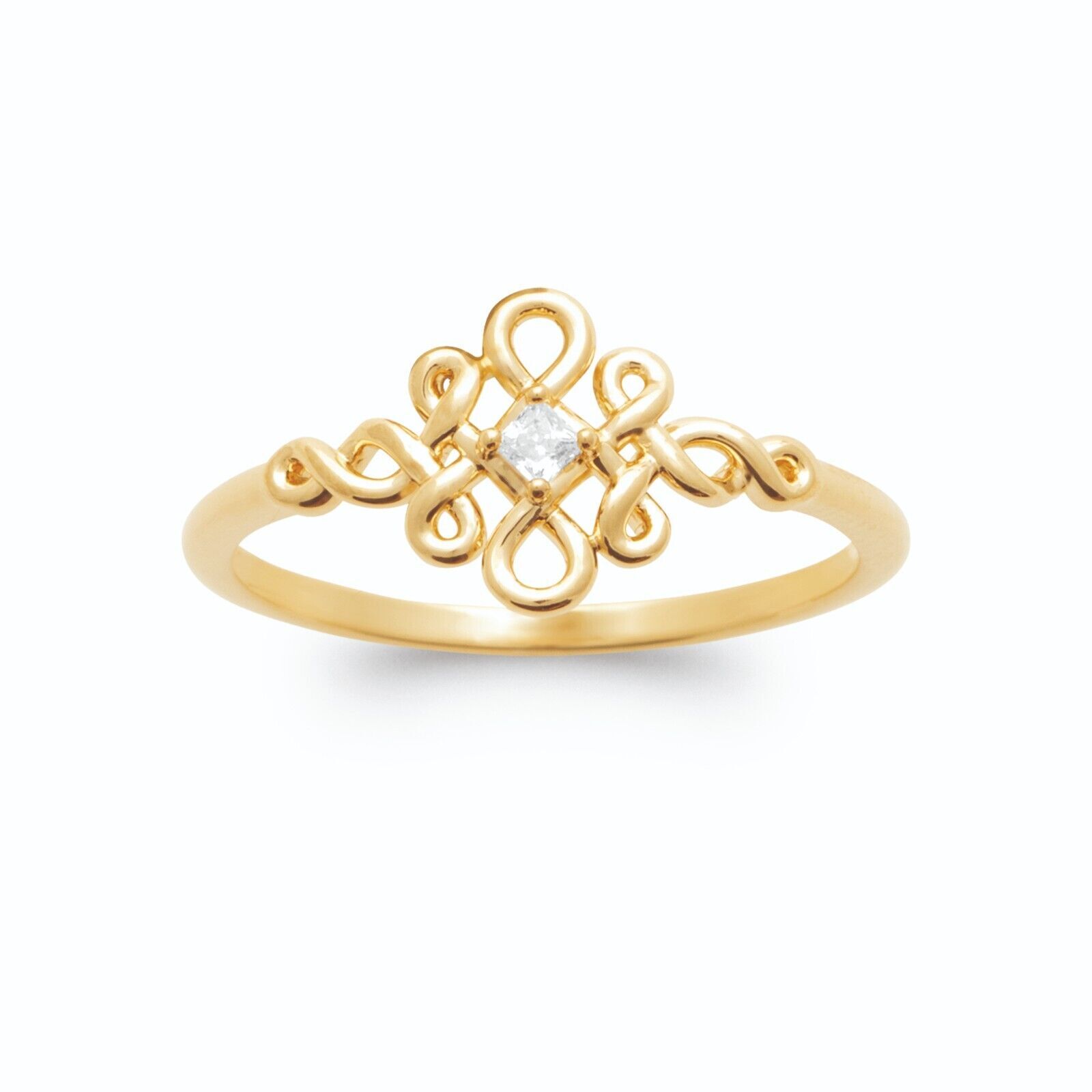 Bague arabesque en plaqué or 750 et oxydes de zirconium taille 54