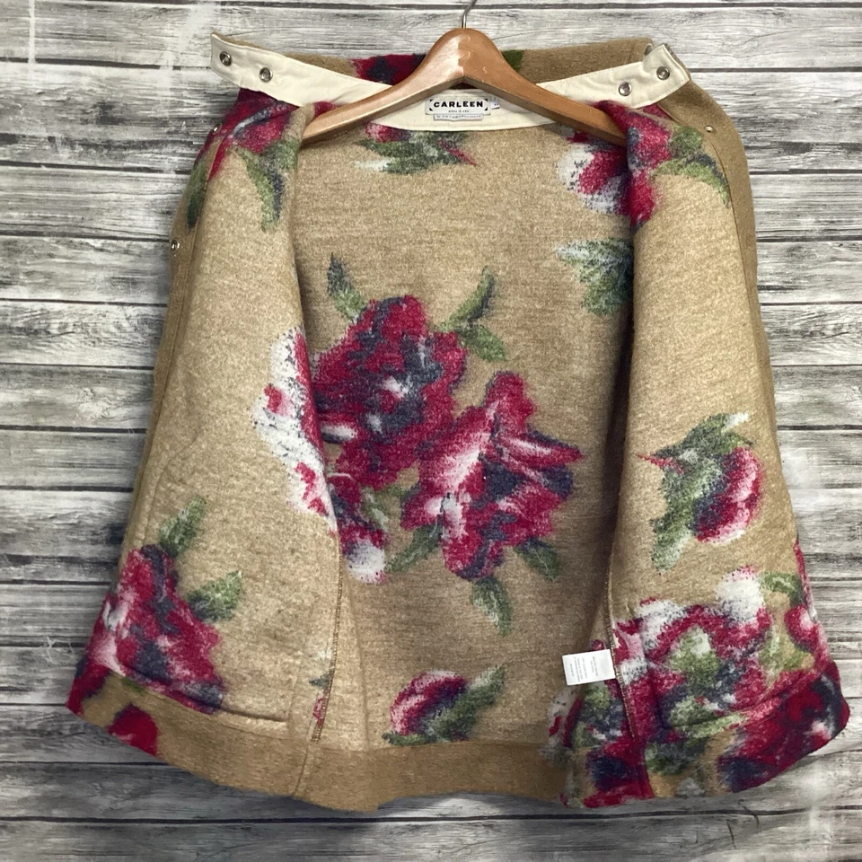 Chaqueta Carleen by Anthropologie Mujer XS Marrón Estampado Floral Lana Abrigo Boho Foto 3 de 4