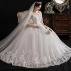 Bride Floral Lace Mesh Wedding Dresses Formal White Maxi Dress Ball Gown Dress