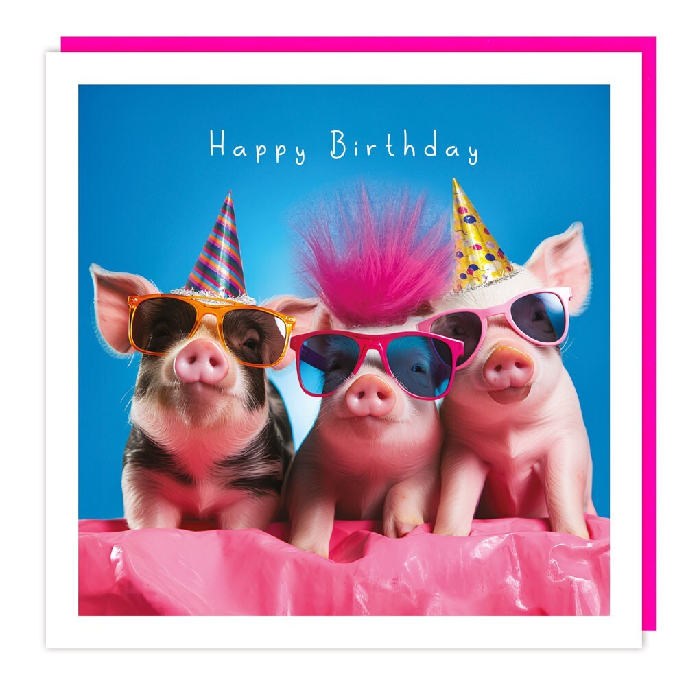 Funny Piglets Cool Birthday Card – Googly Eyes and Real Fluff Card