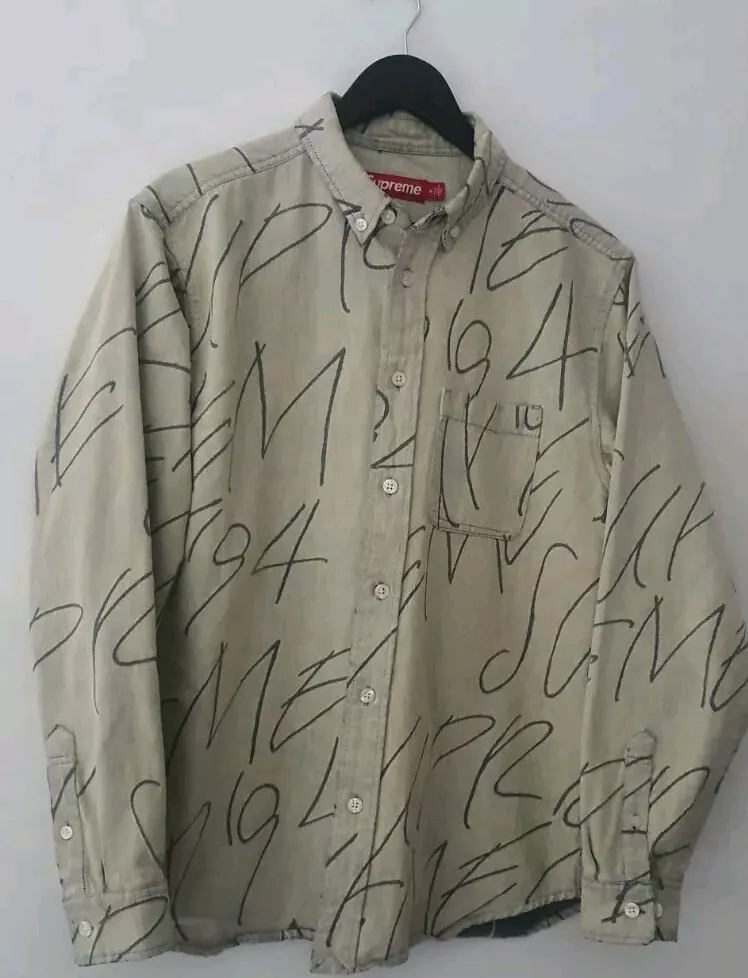 Chemise en jean jacquard FW23 Supreme manuscrite manches longues L/S SHIRT S KLEIN