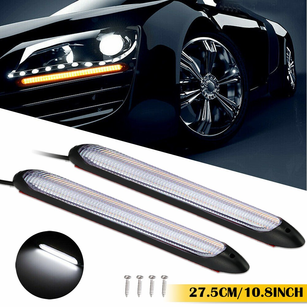 DRL LED Headlight Strip Light Daytime Running Sequential Signal Lamp 2pcs 27.5cm