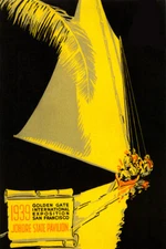 1939 GOLDEN GATE EXPOSITION SAILBOAT MOONLIGHT PALM LEAF VINTAGE POSTER REPRO