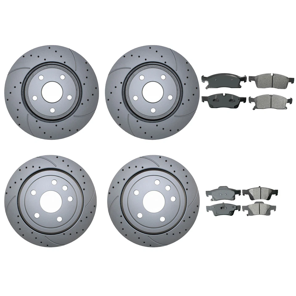 Kit de frenos delanteros y traseros rotores de disco perforados pastillas de cerámica Akebono para Dodge Jeep Foto 3 de 4