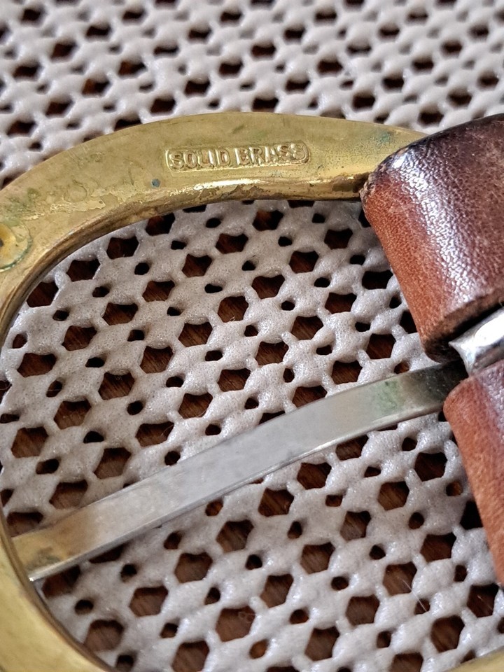 Triple K Leather Stitched Belt Gold Brass Buckle Mens Size 46 eBay