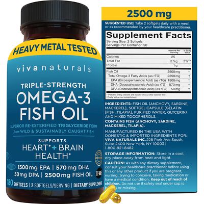 Omega 3 Fish Oil Supplement for Women and Men - 2500 mg Triple Strength Fish Oil