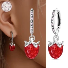 KUNSIR 925 Sterling Silver Raspberry Dangle Hoop Earrings Fruit Earrings Summer