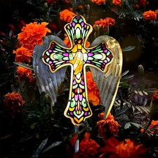 YJFWAL Solar Glass Cross Garden Stake Light, Jesus Cross, Multicolor