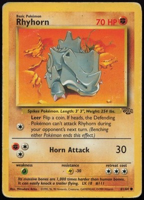 Pokemon TCG RHYHORN 61/64 LIGHT PLAYED JUNGLE COMMON UNLIMITED ENGLISCH 1999