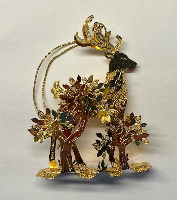 2011 Danbury Mint 23k Gold Prancing Reindeer Christmas Tree Ornament
