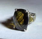 Sterling Silver Vintage Coushin Cut Smokey Quartz Ladies Statement Ring