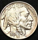 1937 P 5C INDIAN HEAD BUFFALO NICKEL EARLY US TYPE COIN  INDIAN FULL HORN.
