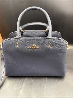 COACH Mini Lillie Carryall Crossgrain Leather Crossbody Satchel Bag 91146 Navy