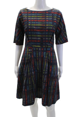 Anne Lore Womens Stripe Printed Pleated Short Sleeve A-Line Dress Blue Size 6