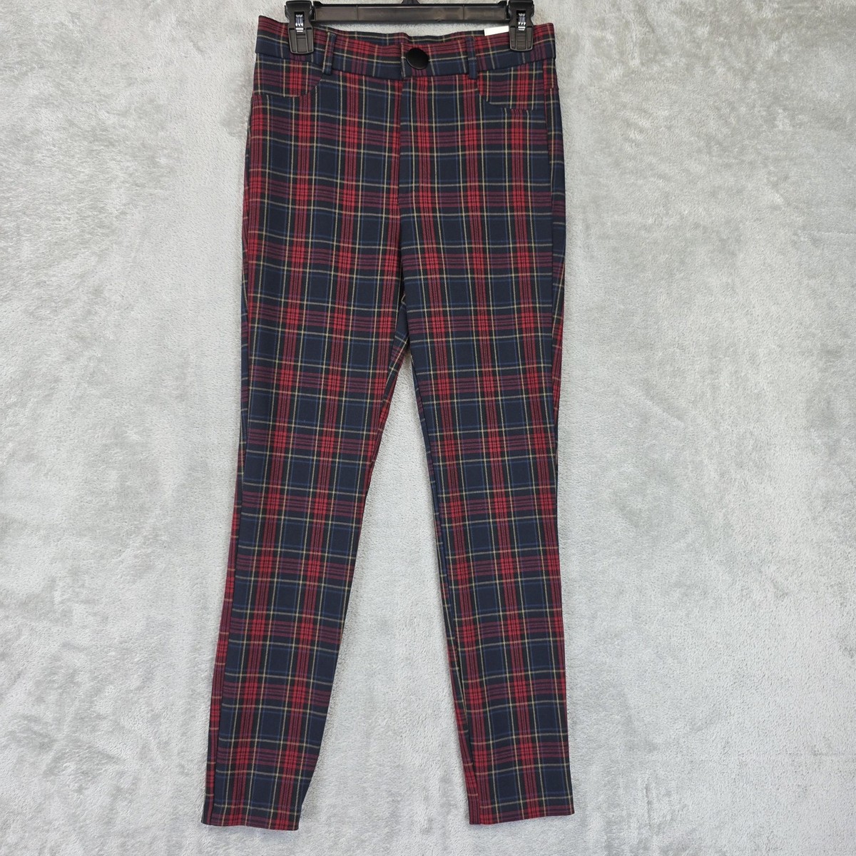 Zara Leggings Womens M Blue Red Plaid Tartan Ankle Pants Stretch