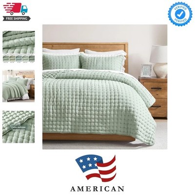 Sage Green Twin Quit Size Bedding Sets with Pillow Sham, Lightweight Soft Bed...