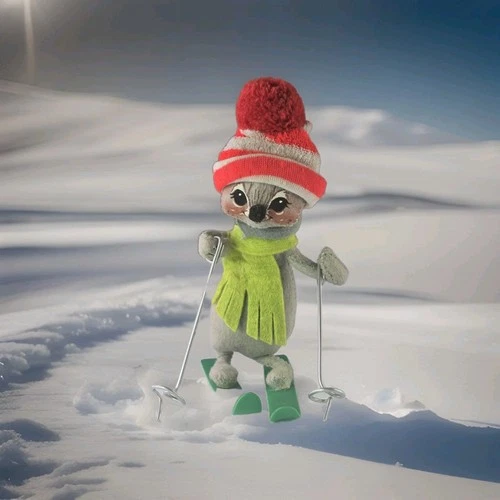 Vintage 1965 Annalee Skiing Mouse With Both Skiis And Poles Complete