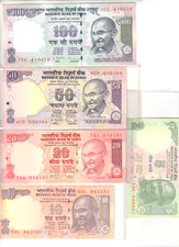 INDIA ALL GHANDI NOTES 5/10/20/50/100 RUPEES UNC