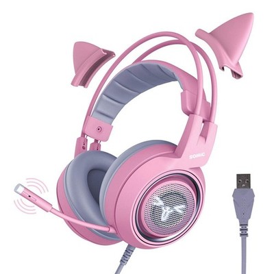 G951pink Gaming Headset for PC, PS4, PS5, Laptop, Cat Ear Headphone USB Gamin...