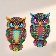 2PCS Décoration Clôture Hibou Métal Coloré Étanche Pour Jardin Extérieur