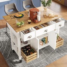 Large Kitchen Island Cart with Drawers, Folding Side Table & Storage