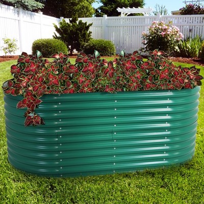 Galvalume Steel Oval Raised Garden Bed - Green - 79 in x 32 in by Sunnydaze