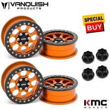 Vanquish 2.2 Aluminum KMC KM237 Riot Beadlock Orange Wheels (4) w/Black Hubs (4)