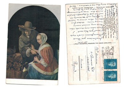 Alte Postkarte - Frans van Mieris Kunst Reproduktion - verschickt 1950