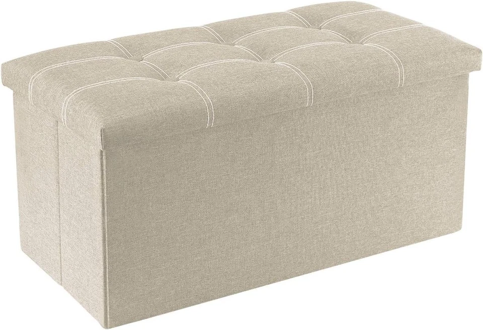 Stylish Rectangular Linen Folding Ottoman - Ideal Footrest & Storage Solution - Image 3 of 4