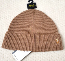 Polo Ralph Lauren Brown Heather Cuff Wool Blend Signature Pony knit Beanie Hat