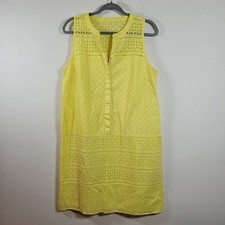 Ann Taylor Loft Sleeveless Dress Eyelet Size 12 Yellow Colorful Beachy Summer